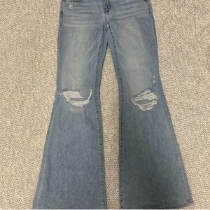 American Eagle Outfitters Distressed Flare Jeans in Blue